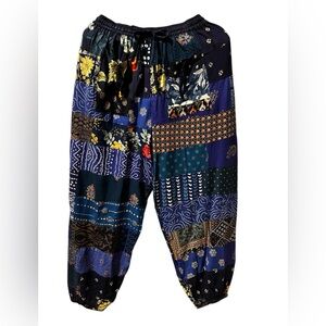 Navy #8 NWT 100% rayon patchwork jogger bottom pants